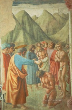  Quattrocento Oil Painting - The Baptism of the Neophytes Christian Quattrocento Renaissance Masaccio
